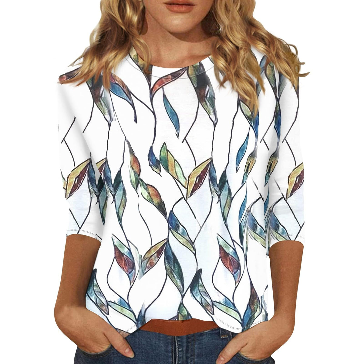 Womens Fall Fashion 2024 Women Clothing Shirts for Dressy Casual Long Sleeve Crewneck Floral Print Graphic Tees Tops Blusas De Mujer Elegantes Summer (Blue1，3XL)