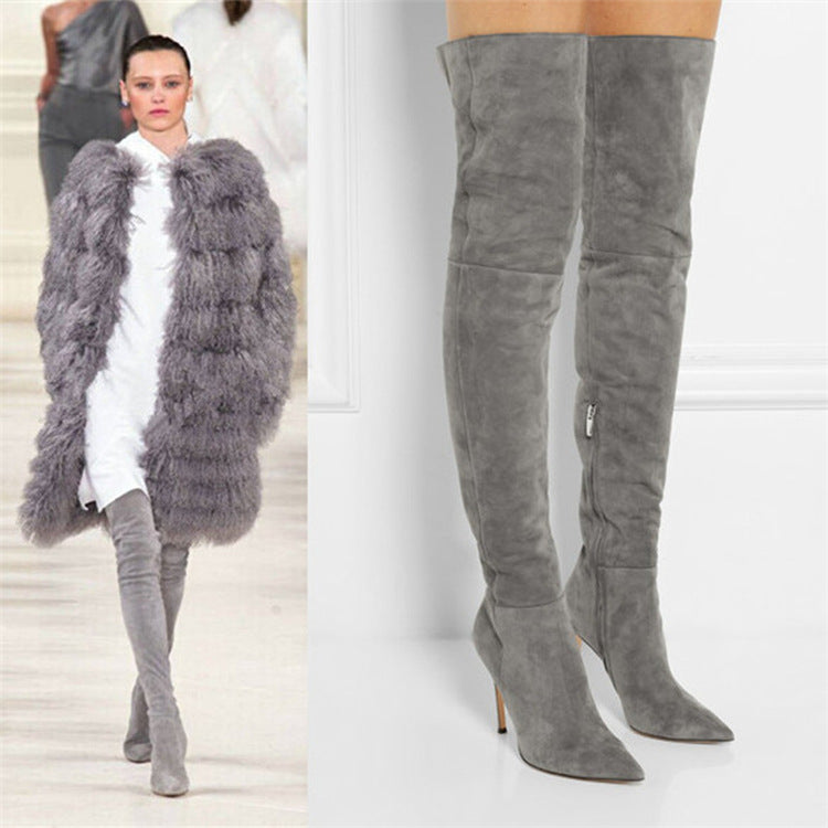 Faux Fur Martin Boots with Rubber Pointed Stiletto Heel