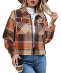 Dookttker Women Jacket Cropped Flannel Plaid Button Down Wool Blend Shirt Fashion Casual Cozy Shackets Coat