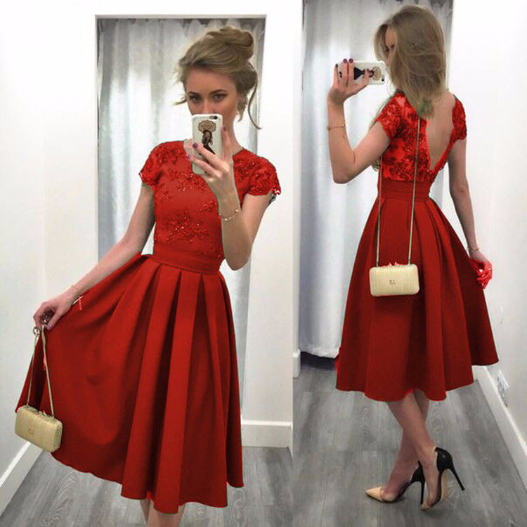 Color-Block Sexy Backless Dress for Women