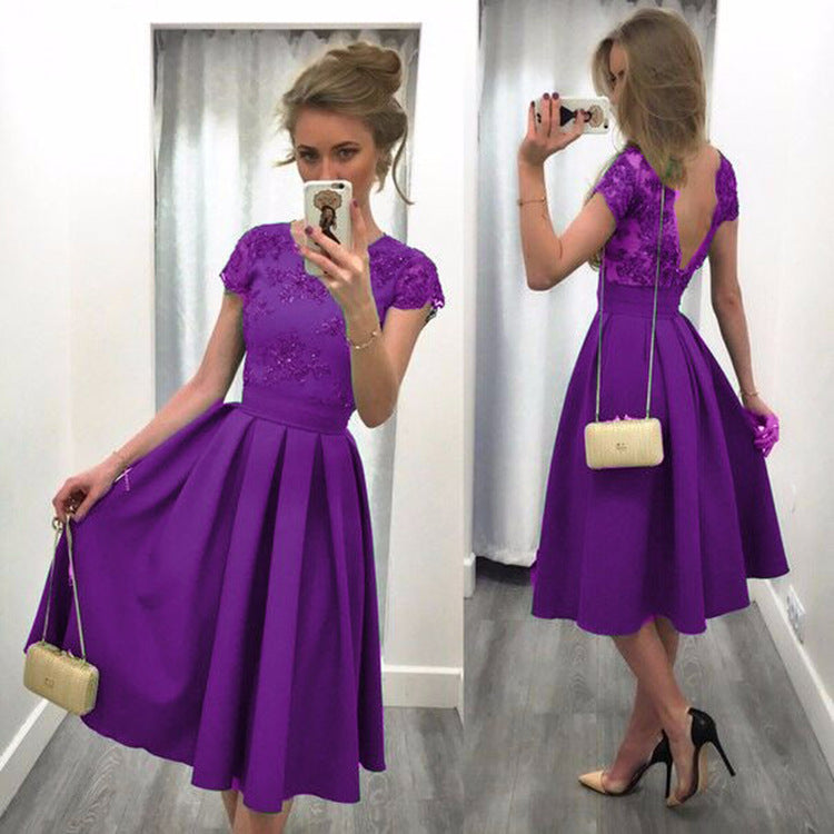 Color-Block Sexy Backless Dress for Women