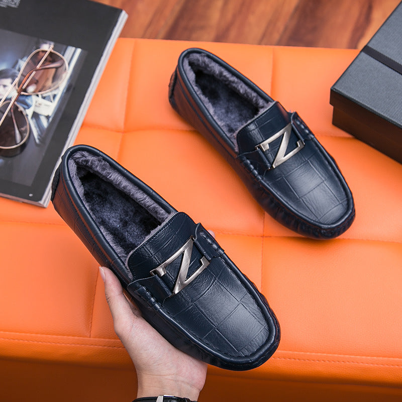 Men's Genuine Leather Loafers with Z Buckle Design