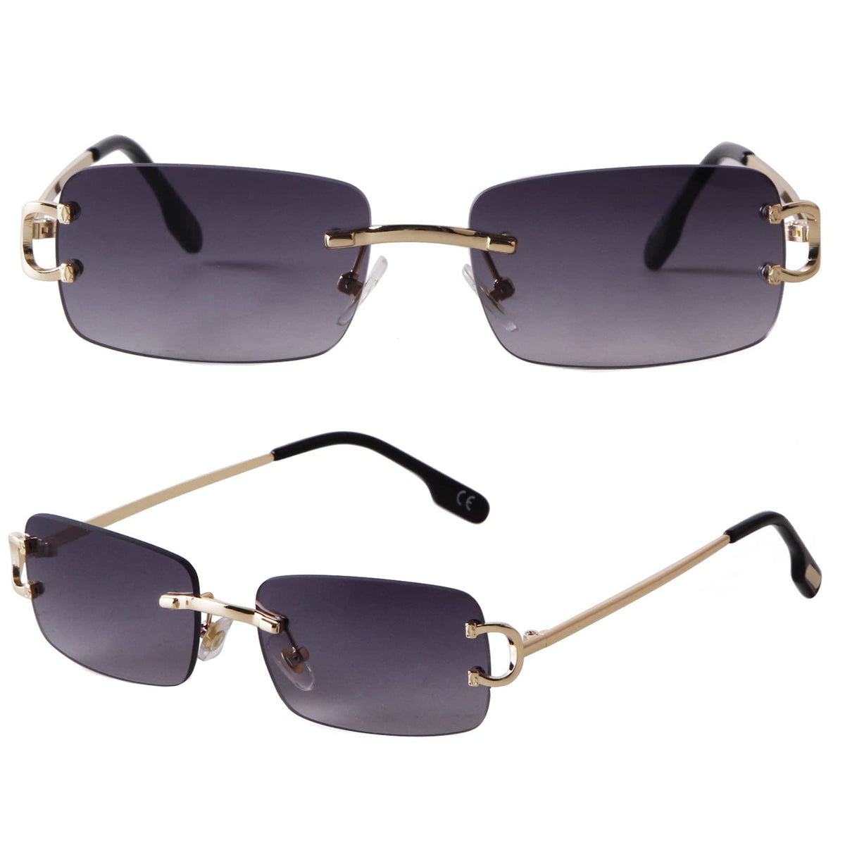 SDINM Rimless Sunglasses for Men Women Fashion Small Narrow Rectangle Sun Glasses Shades 90s Eyewear