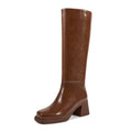 ISNOM Brown Knee High Boots for Women Chunky Heel Boots Platform Boots Fall Boots Square Toe Tall Boots Brown Fall Boots Women Size 10