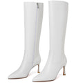 OAKUMSAS Womans Boots White Boots Knee High Comfortable Knee Boots for Women High Heels Boots Knee High Heel Boots Pointed Toe Stiletto Long Tall Leather Boots for Women