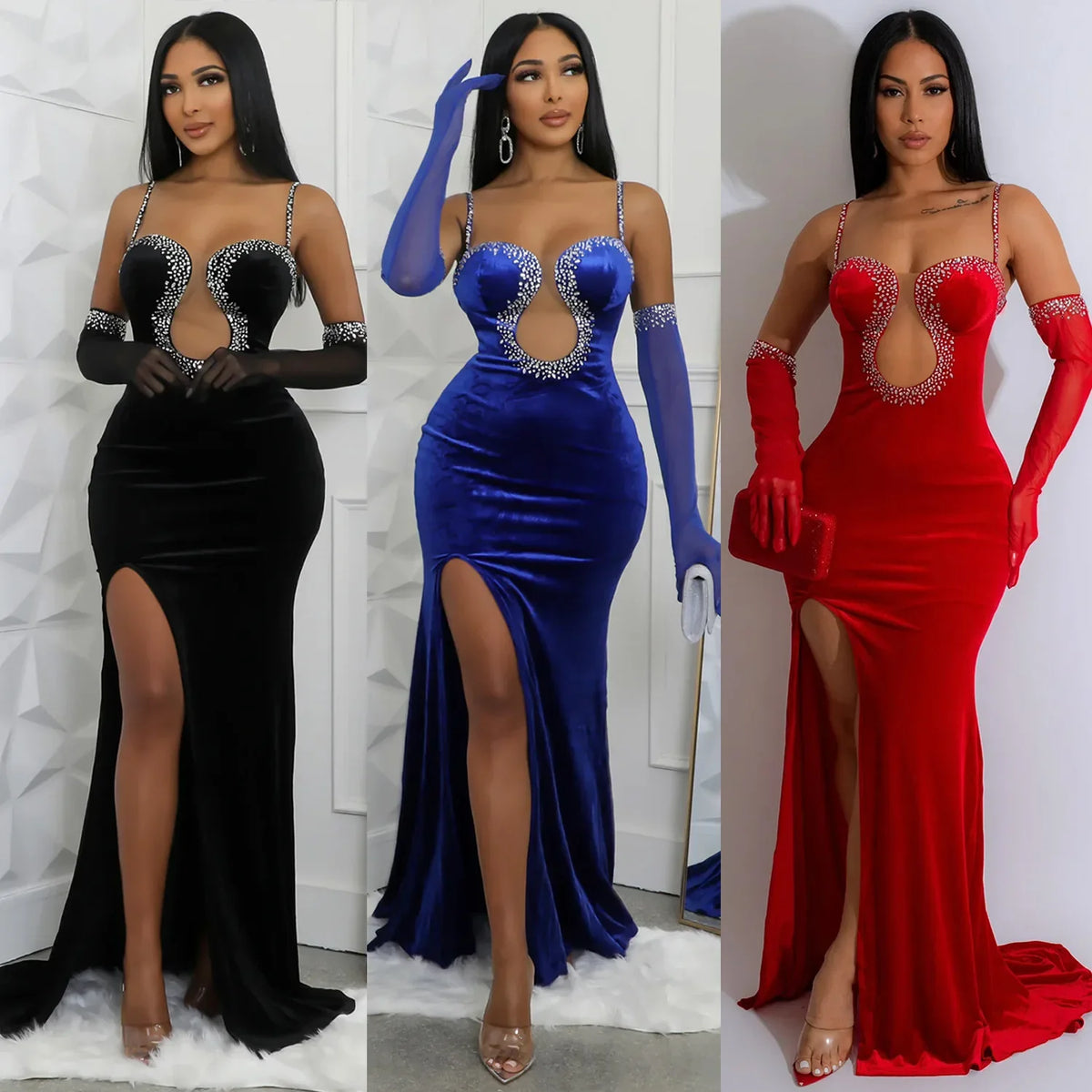 Autumn Sexy Diamond Evening Dress for Women