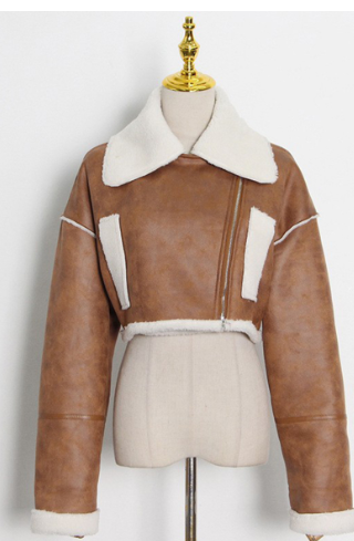 Faux Fur Lined Short Leather Jacket for Women