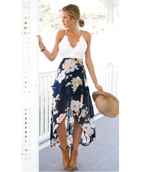 Lace-Trimmed Chiffon Sexy Dress for Women