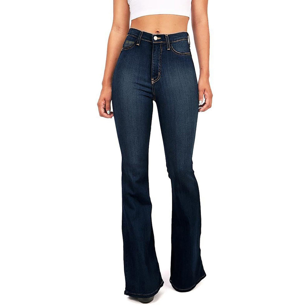 HUMMHUANJ Prime of Deals Women Clothing Flared Jeans y2k Womens Stretch Flare Jeans high Waisted Bell Bottom Tummy Control Button Curvy Denim Pants Boot Leg Jeans for Women Super high Waisted Jeans